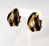 St. John Gold and Black Enamel Designer Earrings