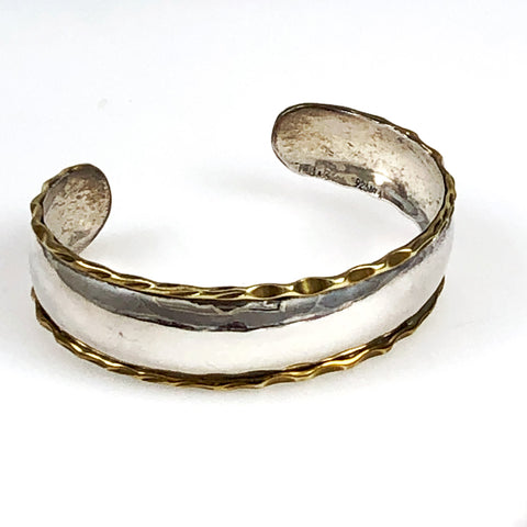 Sterling Silver & Brass Mexican Cuff Bracelet Vintage