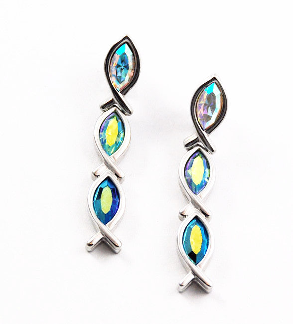 Swarovski Crystal Dangle Fish Earrings - Signed