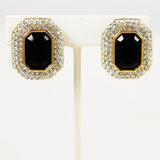 Swarovski Black Crystal Clip On Earrings - Signed