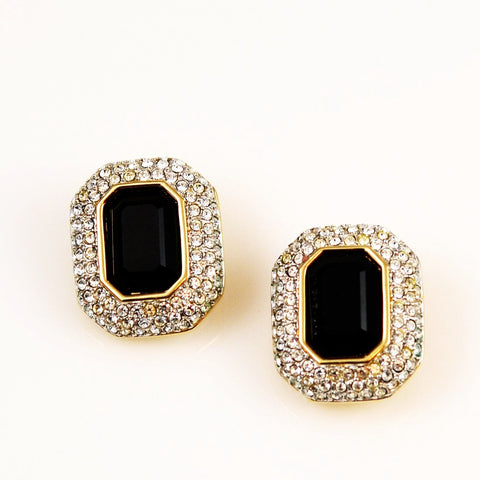 Swarovski Black Crystal Clip On Earrings - Signed