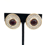 Swarovski Red Rhinestone Earrings - Signed Clip On Vintage