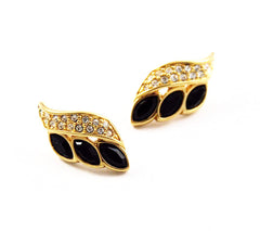 Swarovski Jet Pave Rhinestone Pierced Earrings - Signed  Vintage