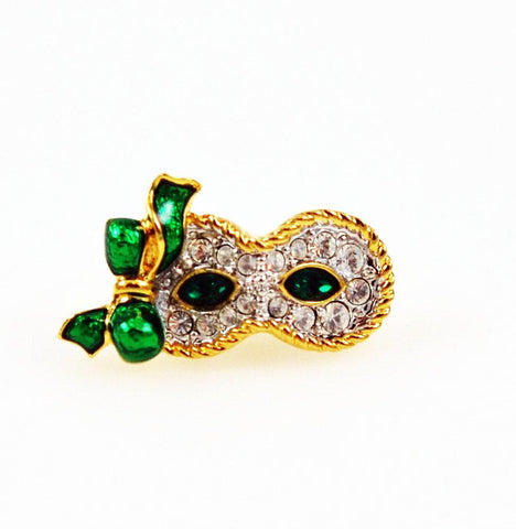 Swarovski Green Crystal Mask Pin - Signed