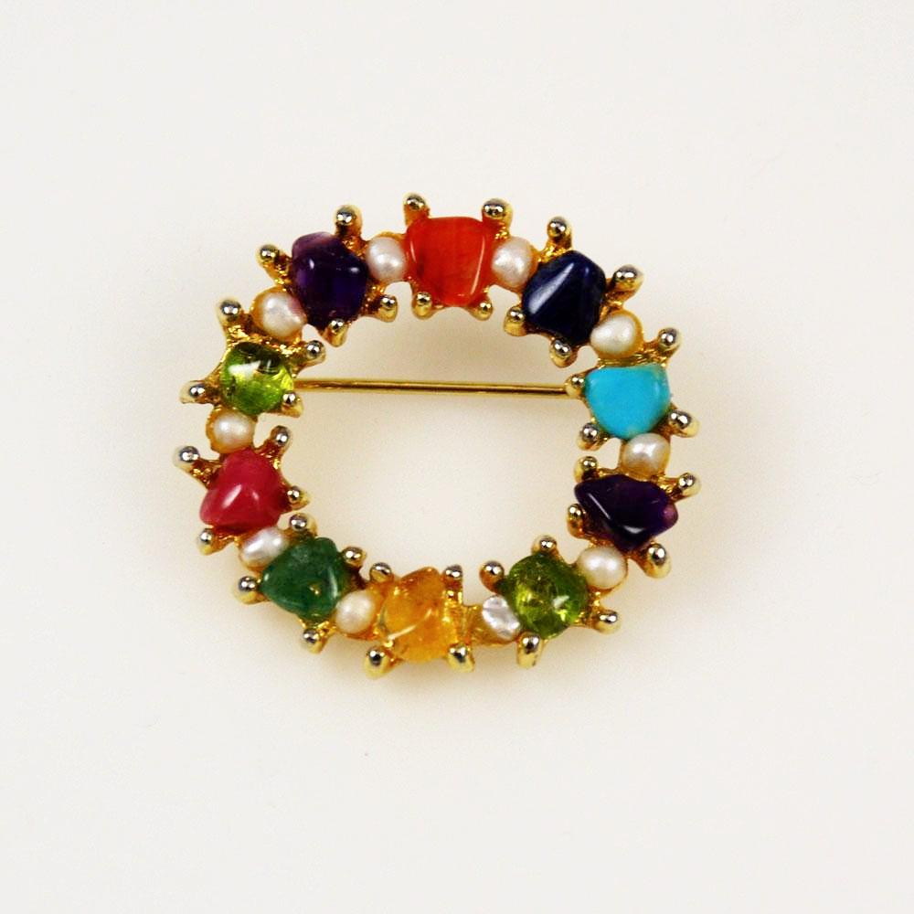 Swoboda Gemstone Wreath Pin Vintage