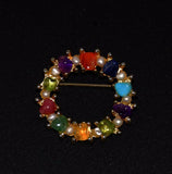 Swoboda Gemstone Wreath Pin Vintage