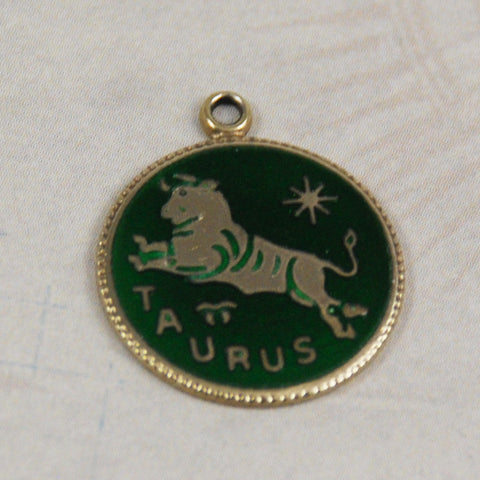 Taurus Charm Taurus Sterling and Enamel Zodiac Charm - Estate Beads & Jewelry