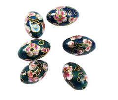 Cloisonne Teal Blue Oval Beads Vintage Chinese 18 x 12mm (6)