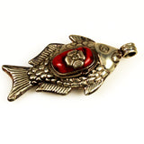 Tibetan Silver and Red Coral Fish Pendant