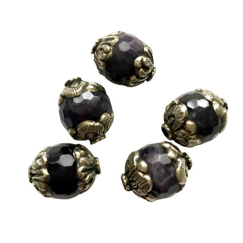 Tibetan Silver Capped Amethyst Beads