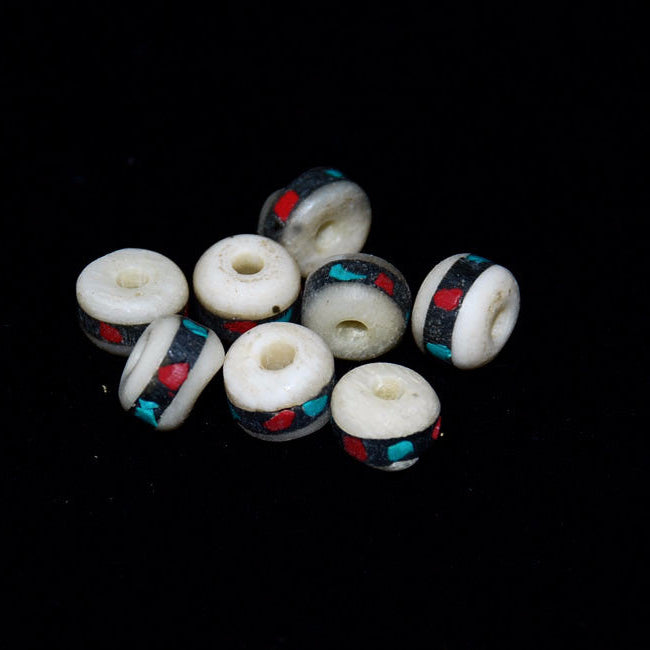  Turquoise and Coral Inlaid Bone Beads 