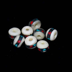 Tibetan Turquoise and Coral Inlaid Bone Beads (12)