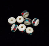 Tibetan Turquoise and Coral Inlaid Bone Beads 