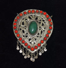 Antique Kashmiri Snake Pendant With Jade and Coral Large