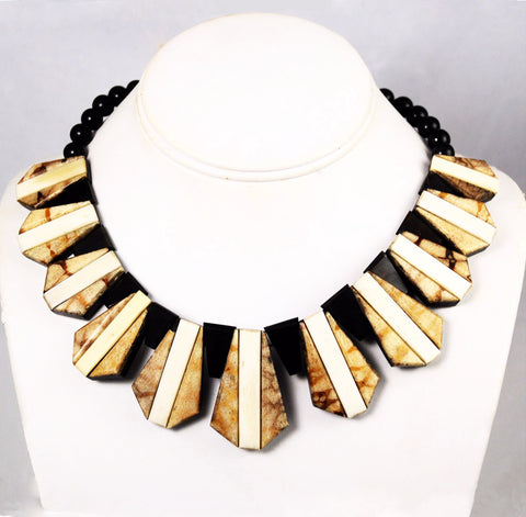 Tiger Coral & Black Onyx Collar Necklace