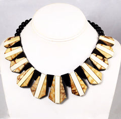 Tiger Coral & Black Onyx Collar Necklace 1970's