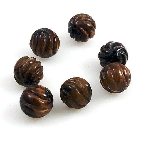 Tiger's Eye Fluted Gemstone 12mm Beads