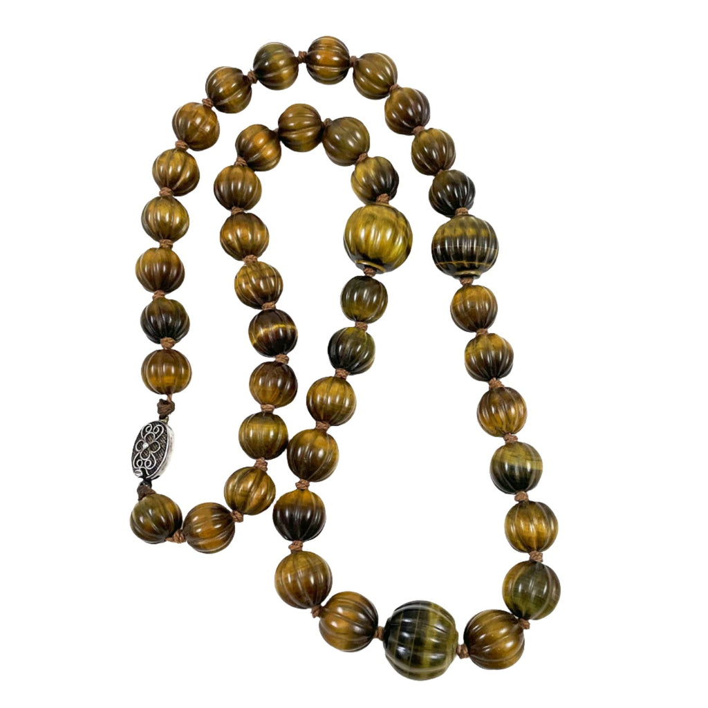 Tiger Eye Necklace 8mm Tiger's Eye Beads Hand Knotted Brown Tigers Eye Beads