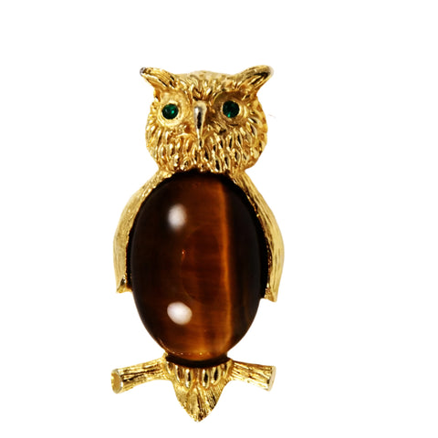  Owl Brooch Tiger's Eye Belly Vintage