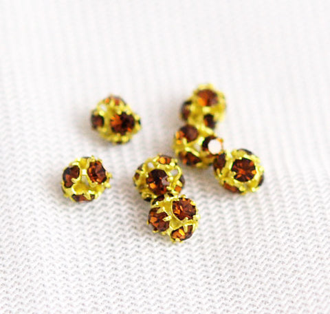 Gold Plated and Topaz Rhinestone Crystal Balls
