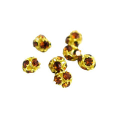 Gold Plated and Topaz Rhinestone Crystal Balls - 12 beads