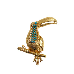 Toucan Brooch Gold & Turquoise Vintage