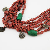 Red African Trade Bead & Coin Necklace
