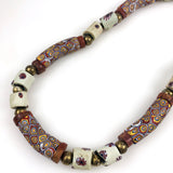 African Millefiori Elbow Trade Bead & Brass Necklace Vintage