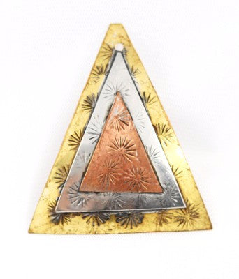 Tri-Metal Embossed Triangular Pendant