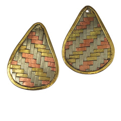 Tri-Metal Woven Teardrop Pendant Vintage