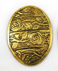 Brass Floral Embossed Oval Pendant Vintage