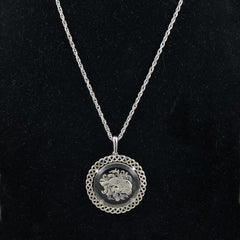Crown Trifari Aries Ram Intaglio Silver Necklace Vintage
