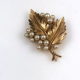 Crown Trifari gold pearl brooch