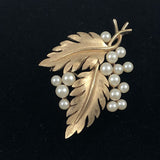 Crown Trifari gold pearl brooch