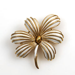 Crown Trifari Gold & Enamel Floral Brooch Vintage
