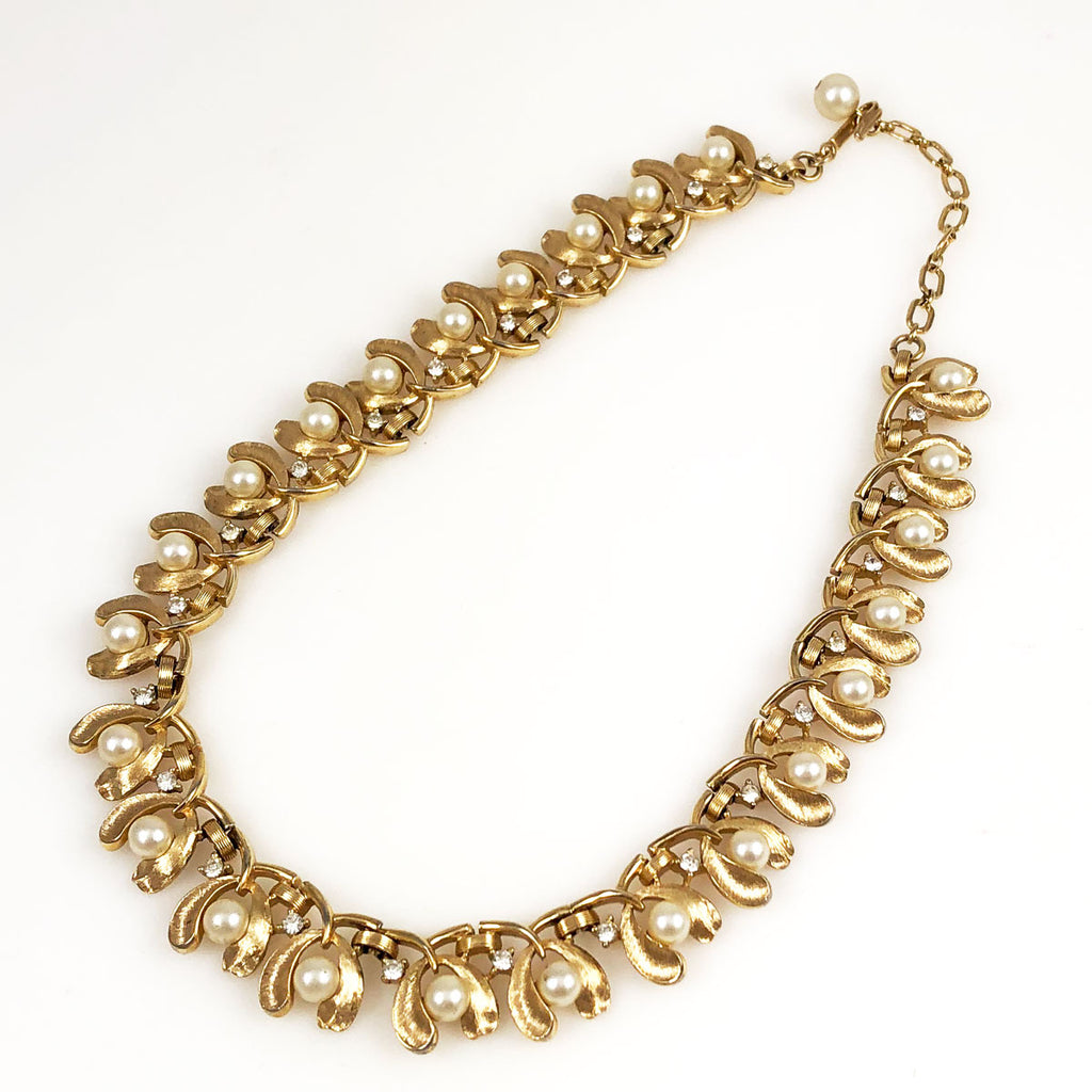 Trifari Gold & Rhinestone Necklace Vintage