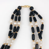 Trifari Multi-Strand Black White Bead Necklace