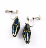 Vintage Silver & Turquoise Mosaic Screw Back Earrings