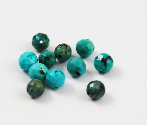 Faceted Turquoise 5mm Round Beads - Natural