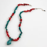 Red Coral & Turquoise Necklace Vintage