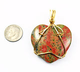 Large Unakite Wire Wrapped Heart Pendant