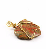 Large Unakite Wire Wrapped Heart Pendant