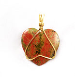 Large Unakite Wire Wrapped Heart Pendant