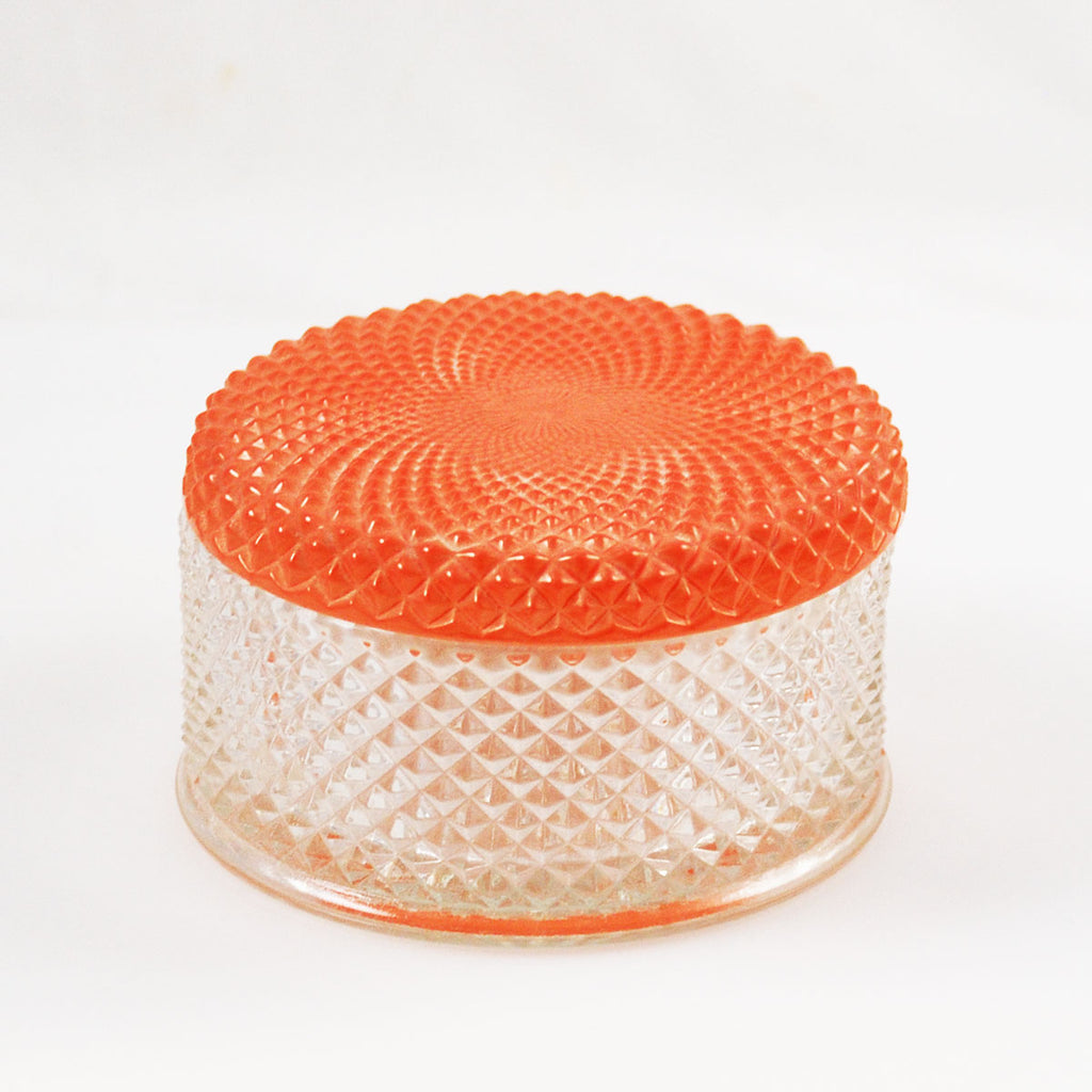 Art Deco Glass Powder or Vanity Box With Coral Lid