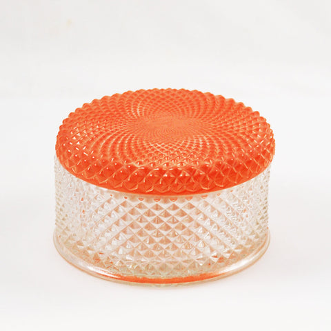 Art Deco Glass Powder or Vanity Box With Coral Lid
