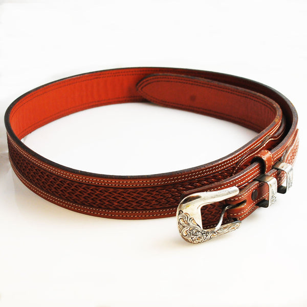 Vogt Silversmiths Basket Weave Belt Sterling Silver Buckle Mexican 36