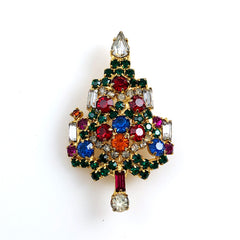 Warner Colorful Rhinestone Christmas Tree Pin Vintage