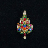 Warner Colorful Rhinestone Christmas Tree Pin Vintage