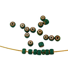 Antique Green Watermelon Chevron Trade Beads - Vintage Italian (12)