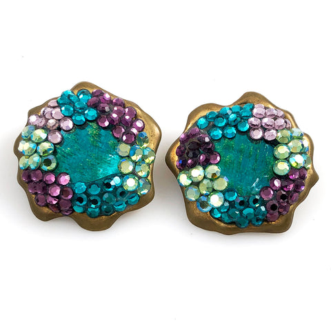 H. Weisz Rhinestone Clip On Earrings